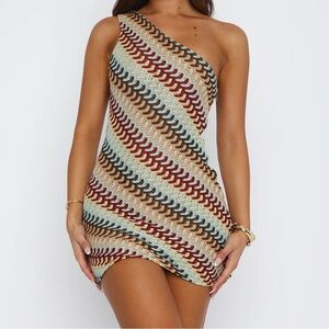 One-Shoulder Multicolor Patterned Dress